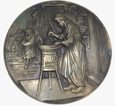 VINTAGE DE APOTHEKEN CAST BRASS METAL RELIEF DUTCH WALL PLAQUE CLASSICAL SCENE