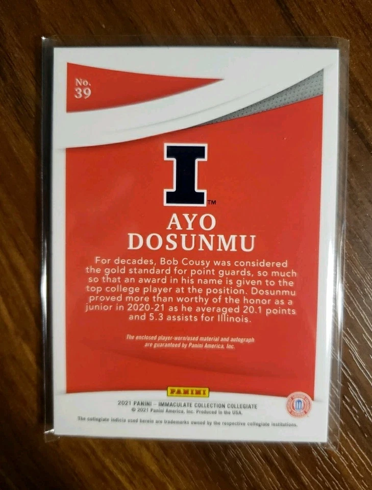 2021-22 Immaculate Collegiate Ayo Dosunmu RPA #1/49 Rookie Auto Illinois Bulls - Image 2 of 2