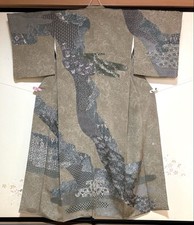 Homongi Silk Kimono Hamachirimen Yuzen Dyeing Semi-Formal Used