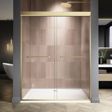 56-60''W x 72''H Walk in Shower Kits Double Sliding Door in Brushed Gold Finish
