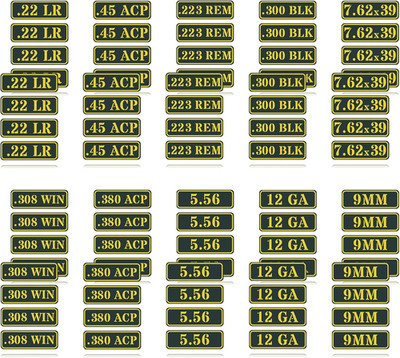 Ammo Can Vinyl Sticker Set Decal Label .22 .223 .308 9MM .380 .45 5.56 7.62 12GA