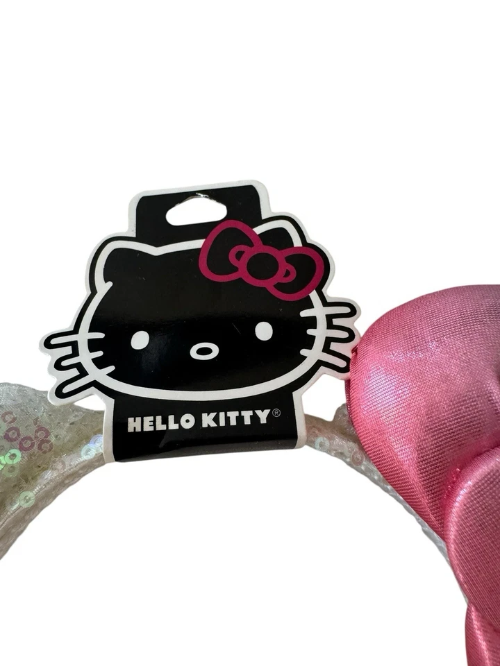 Diadema Hello Kitty Sanrio blanca y rosa orejas de gato moño niñas Foto 3 de 3
