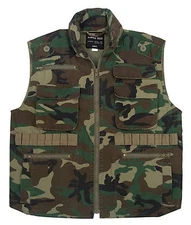 ROTHCO FISHING  WOODLAND CAMO Military 8 Pocket Tactical Ranger Vest W/Hood S-3X