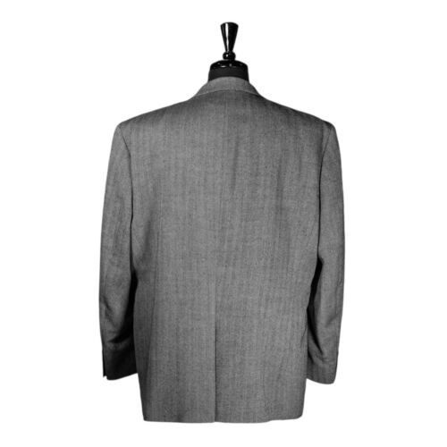 Chaps Ralph Lauren Mens Blazer Gray Herringbone Wool Lined Jacket Sport Coat 48R - Picture 2 of 9