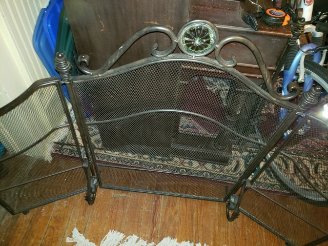 Antique Fireplace Screen Metal Three Panel Vineyard Fireplace