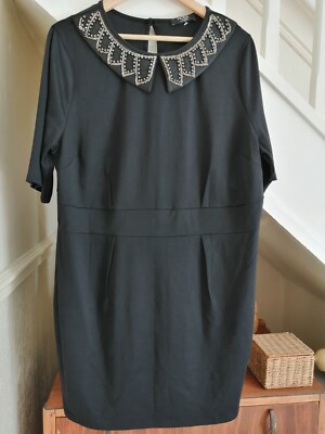 ladies black pinafore style office party dress/peter pan collar size 22