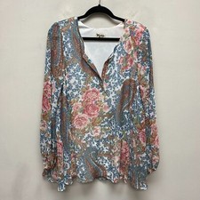 Show Me Your Mumu Womes Blue Pink Paisley Long Sleeve Popover Tunic Shirt Top L