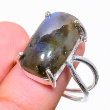 Natural Labradorite Gemstone 925 Sterling Silver Jewelry Ring Size 9 US 