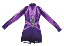 Alexandra Womens Purple Faux Sequins Long Sleeve Mock Neck Fame Biketard XS