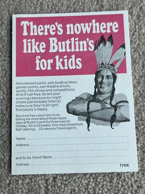 Anfang der 70er Jahre Butlins Werbekarte / Postkarte mit einem Indianer