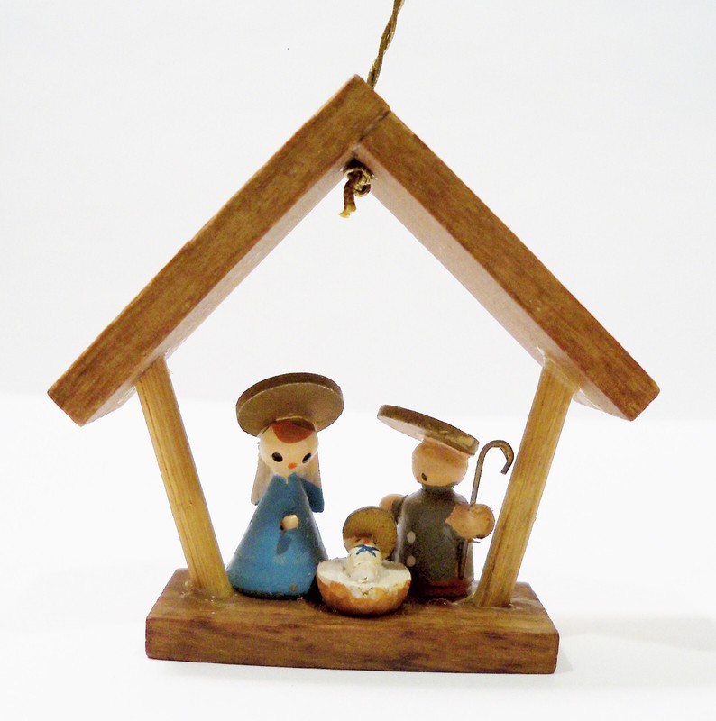 Nativity Manger Creche Miniature Scene Feri Italy Wooden Wood Vintage Ornament