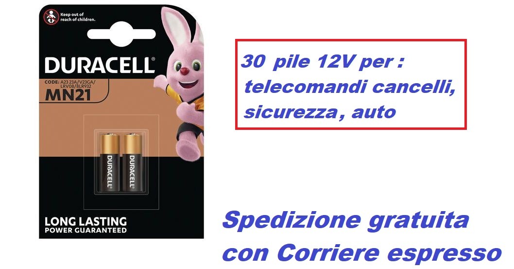 30 batterie DURACELL MN21  A23 K23A LRV08 DURACELL 12V Alkaline 15 blister