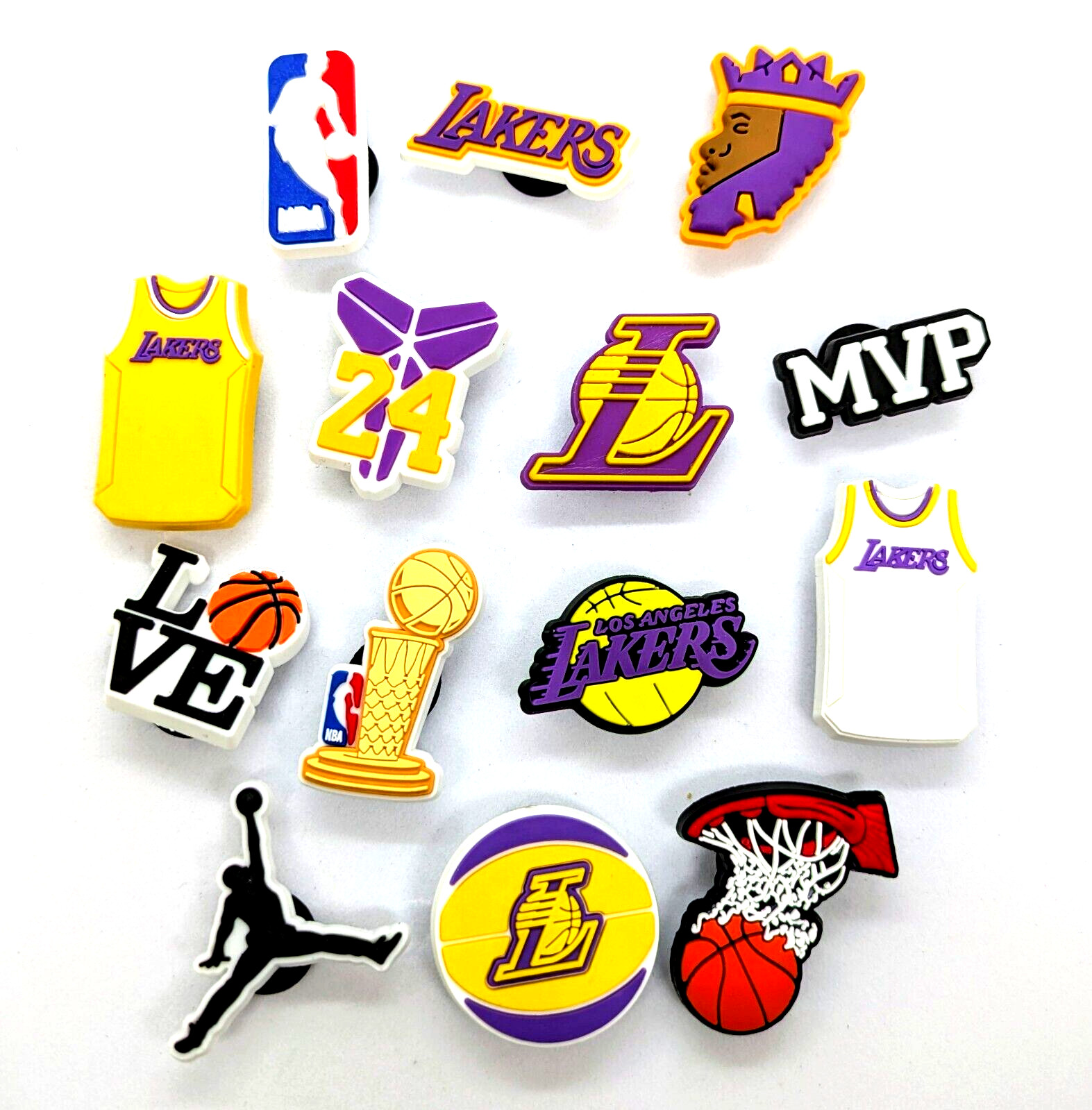 LOS ANGELES LAKERS SHOE CHARMS (14pcs) Basketball Cool Gift 