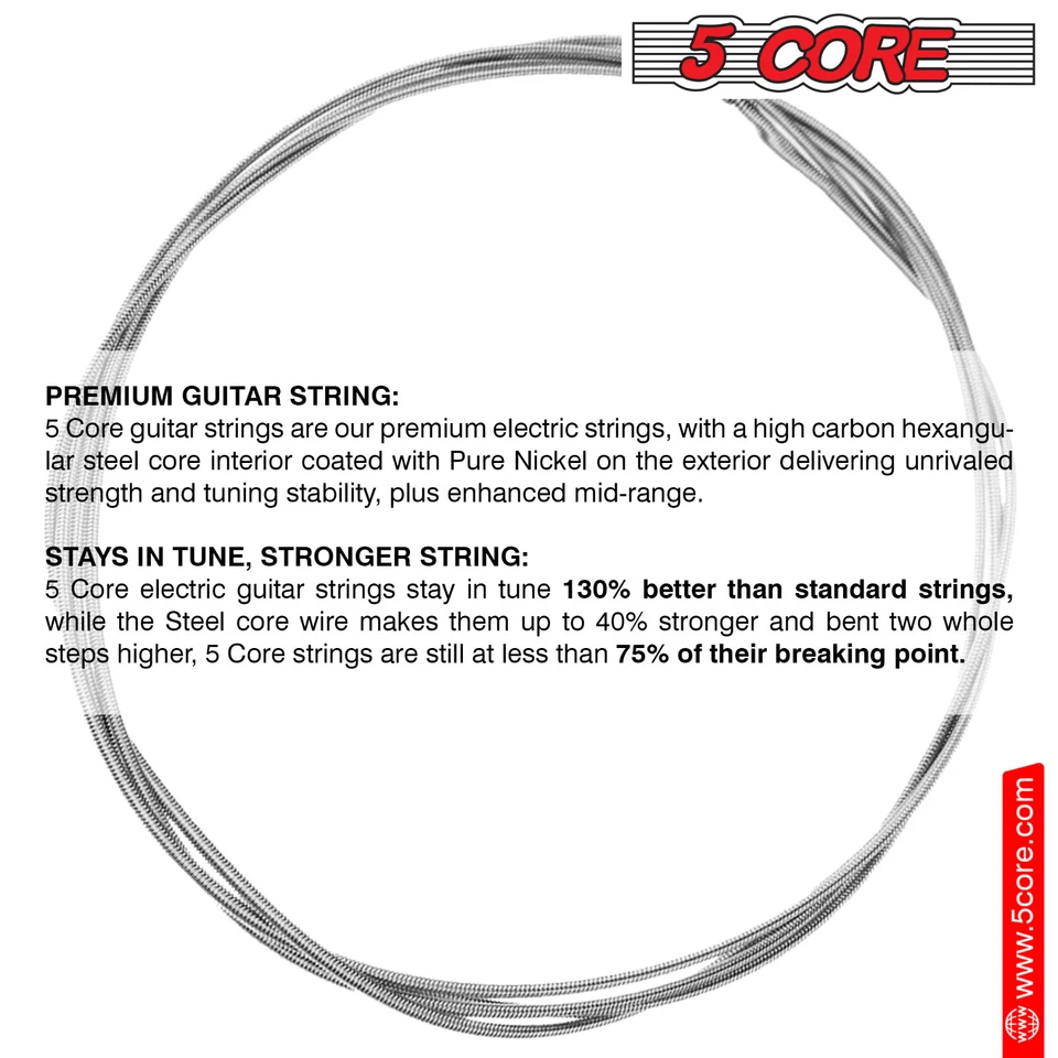 5 Core Electric Guitar Strings Extra Light Gauge Bright Tone 6 String Set - Image 3 of 4
