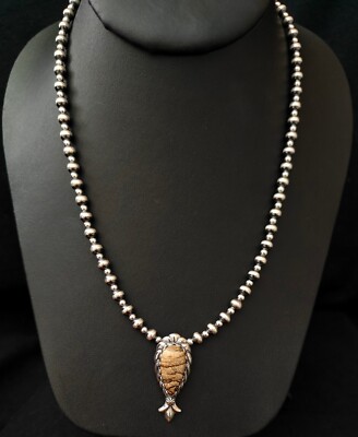 American West Picture Jasper Mini Squash Blossom Bead 17 in Necklace - NWT/NIB