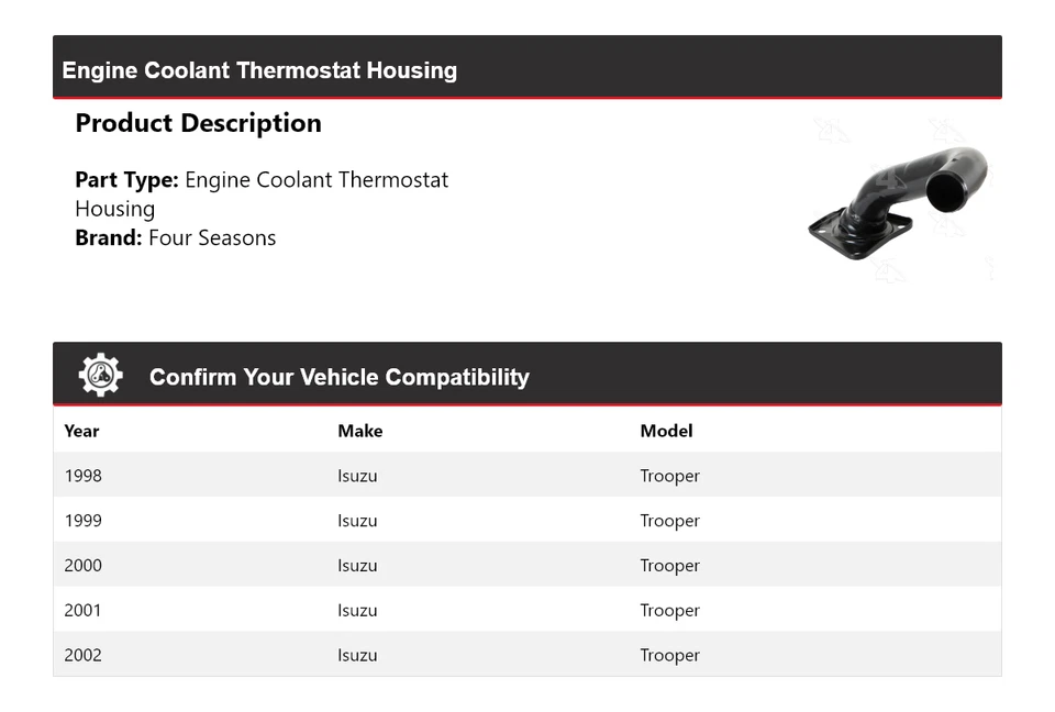 Carcasa termostato refrigerante motor Isuzu Trooper 1998-2002 4 estaciones 1999 Foto 2 de 4