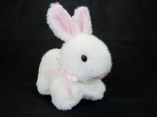 5" Plush Easter Basket Bunny, White Fur w/Pink Ears  Nose, Cuddly Toddler Toy