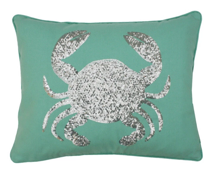 Thro By Marlo Lorenz Sequin Silver Crab Nautical Ocean Beach Throw Pillow HTF - Image 2 of 4