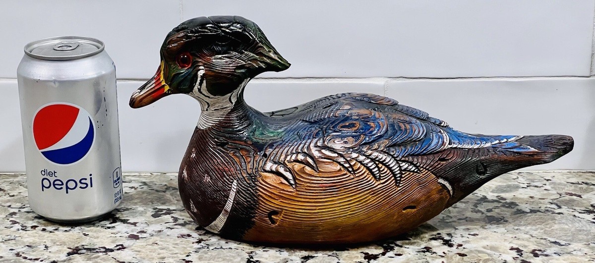 Signed Jack Teegarden Wood Duck Decoy, Distressed White Cypress