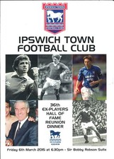Ipswich Town 2015,  Ex Players Hall of Fame,  reunion dinner - Menu card