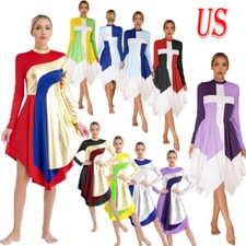 Women's Liturgical Worship Lyrical Dance Dress Metallic Praise Worship Dance