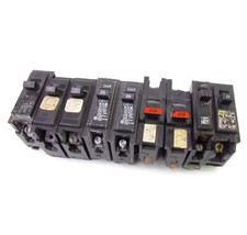 Lot Of 9 Assorted Used 15 Amp, 20 Amp  30 Amp 1-Pole Circuit Breakers