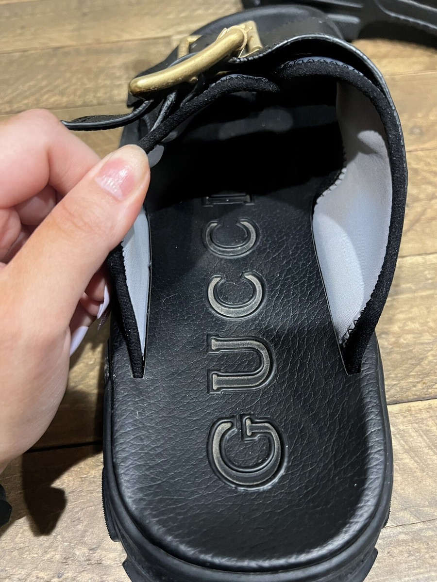 Authentic Gucci Black Rubber Strap Slide Sandals Mens size 8 1/2