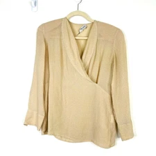 Giorgio Armani Womens Size 6 Silk Blouse Top Faux Wrap Geometric Star Work Brown