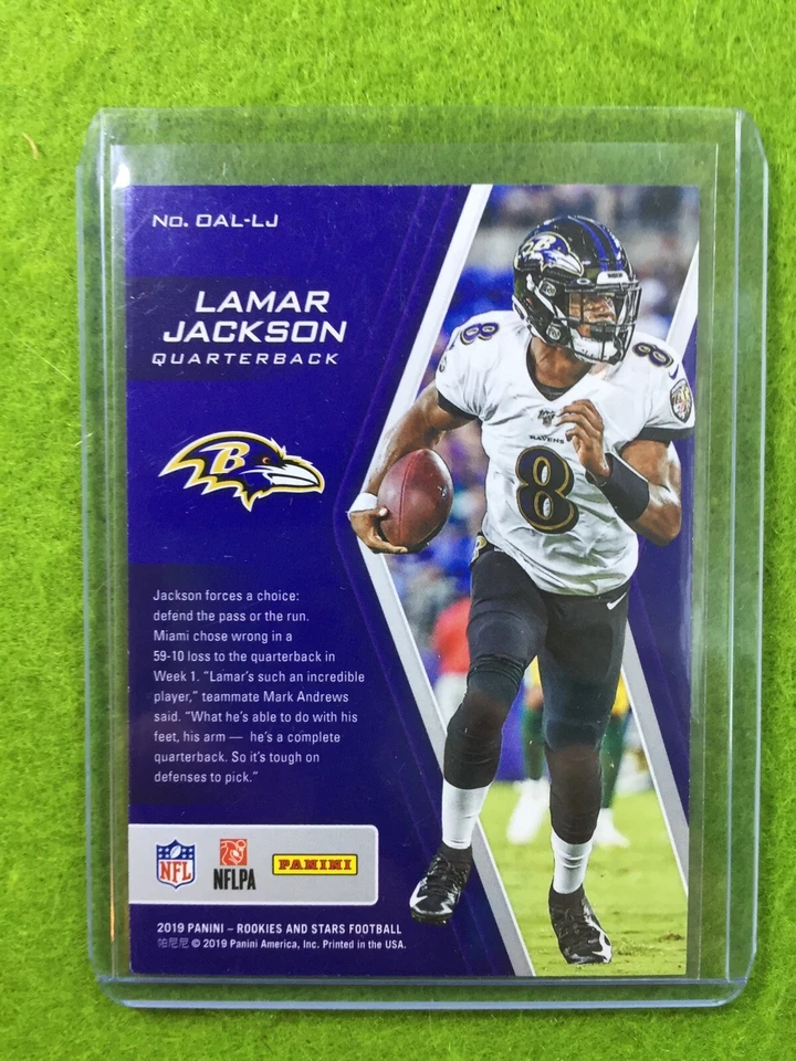 LAMAR JACKSON CARD JERSEY #8 RAVENS #/39 SSP INSERT 2019 Panini Rookies & Stars - Image 2 of 4