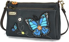 Chala Faux Leather Deluxe Crossbody Handbag Purse - Blue Butterfly, Navy NWT
