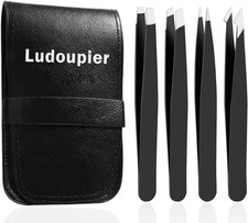 Eyebrow Tweezer Set With Travel Case 4tools for Hair Removal Best Precisionblack