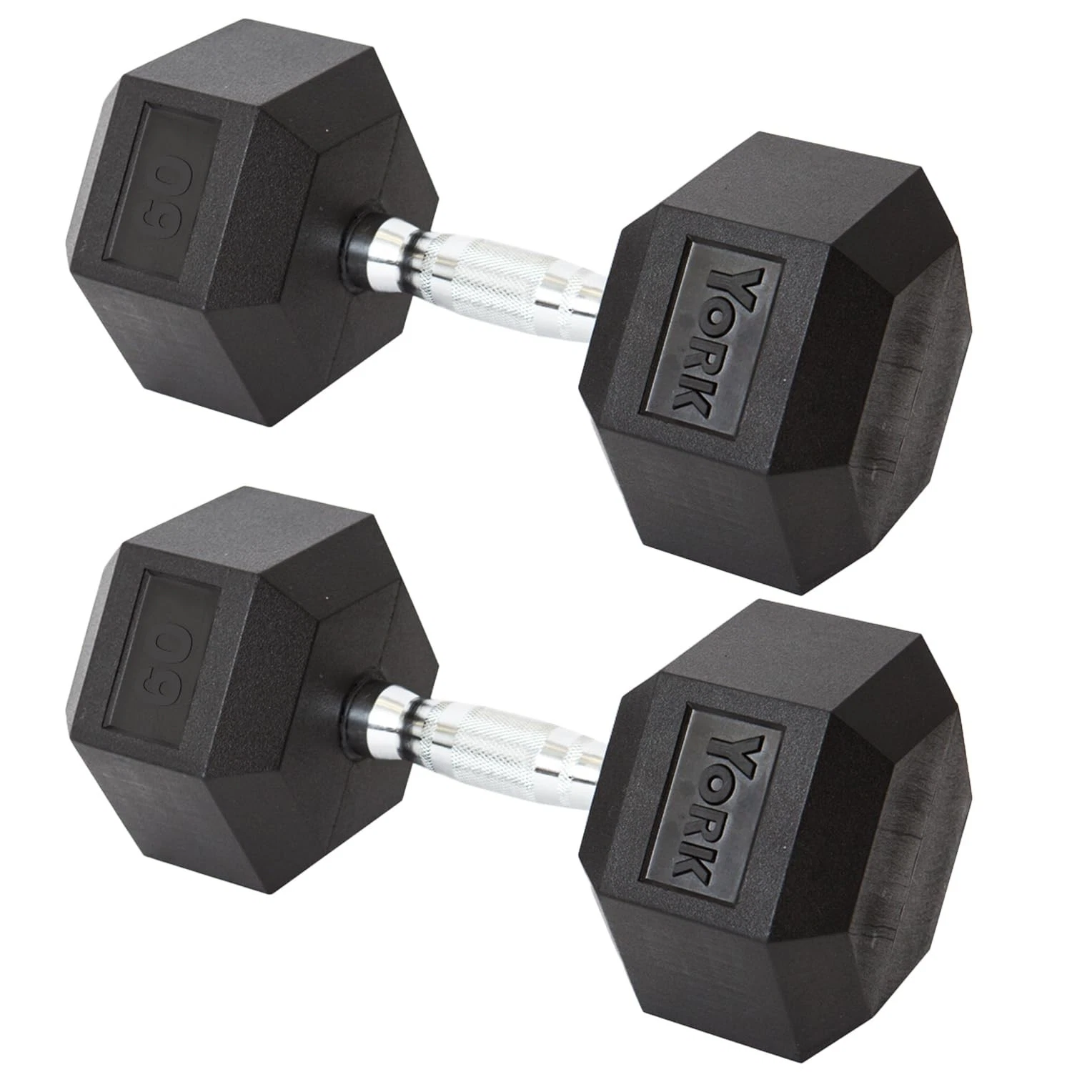 York Barbell Hex Dumbbell Set 60LB Rubber Coated Fixed Weight Dumbbells Pack 2