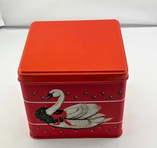 Vintage Keller-Charles Christmas Swan Wreath Red Tin Box Holiday Decor