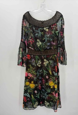Tadashi Shoji Black Size 6 Floral Open Shoulder Maxi Long Sleeve