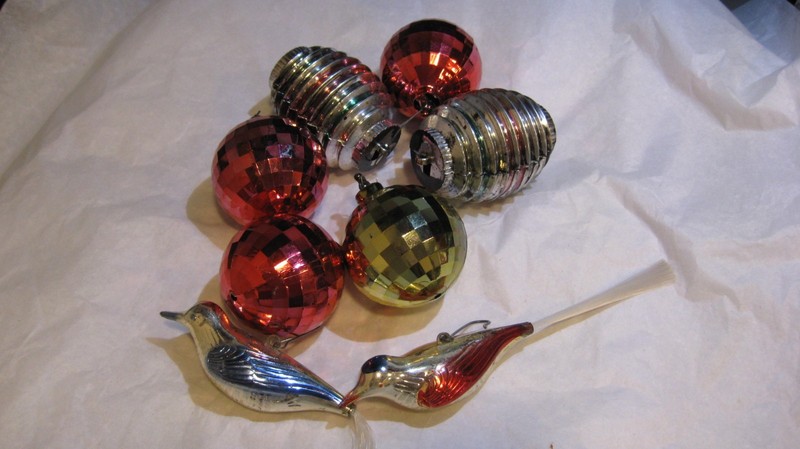 Vintage Christmas Bradford PLastic Ornament Lot Barrels Birds Disco Ball