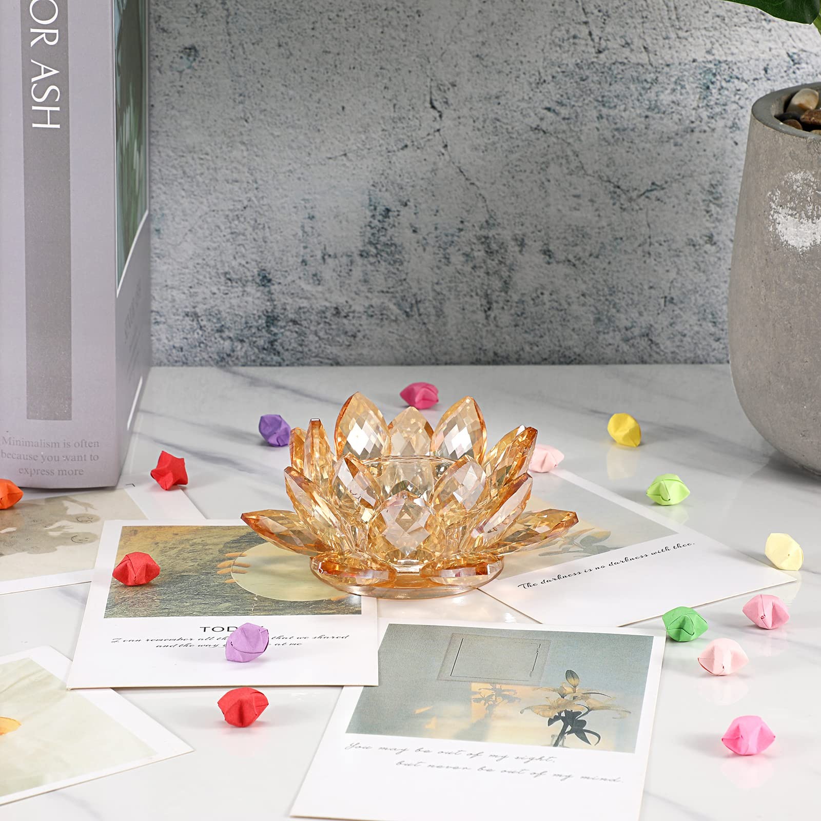 Crystal Lotus Flower Tea Light Holder Lotus Petals Votive Candle Holder, Crystal