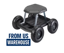 Rolling Garden Cart Scooter with Seat & Tool Tray | 4-Wheel Gardening Stool Blac