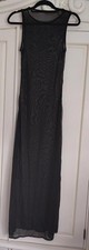 Ladies Sheer Black See Through Long Dress Rouched Side Splits Size Medium - C169