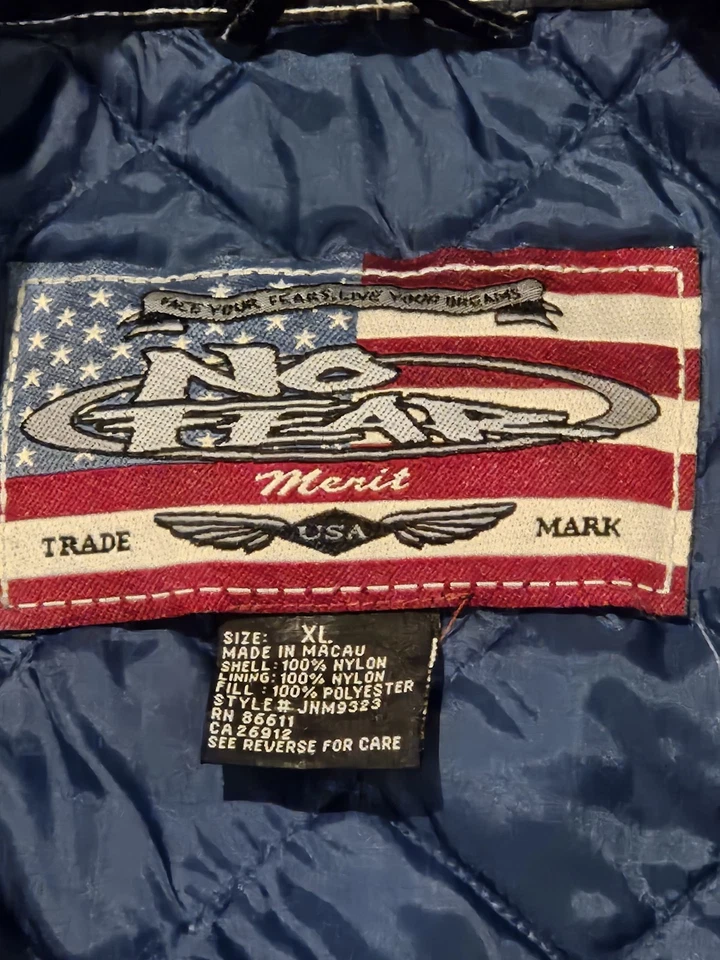 Chaqueta de Carreras No Fear Vintage Negra, Azul Rayas Racing Cremallera Completa Años 90 Para Hombre XL Foto 4 de 4