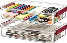 2 Pcs Plastic Storage Bins - Scrapbook Paper Organizer Craft Storage for A4