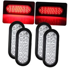 4Pcs 6" Inch Oval Red 24 Led Trailer Tail Lights Clear Lens, Clear Lens Oval