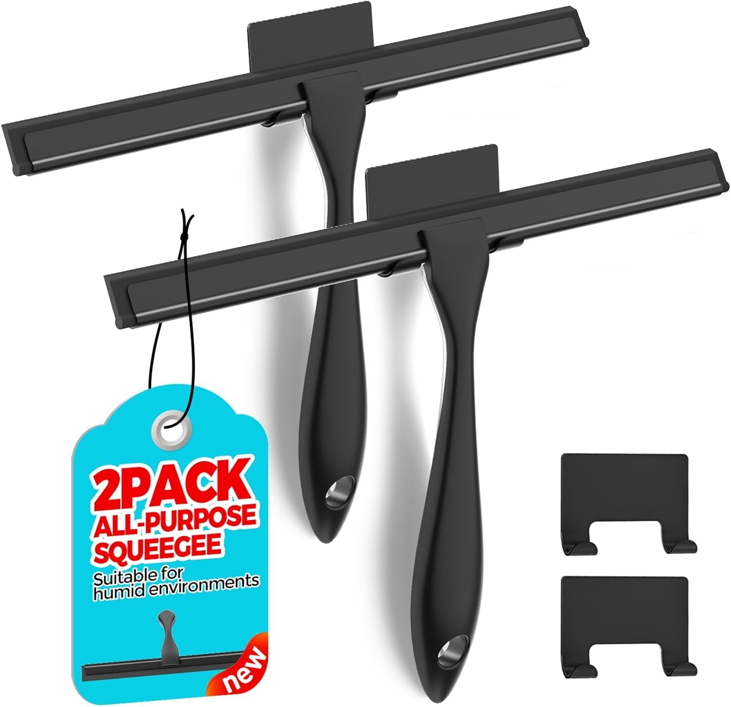 2PACK 12-Inch All-Purpose Shower Squeegee for Doors, 12 Inch, Black