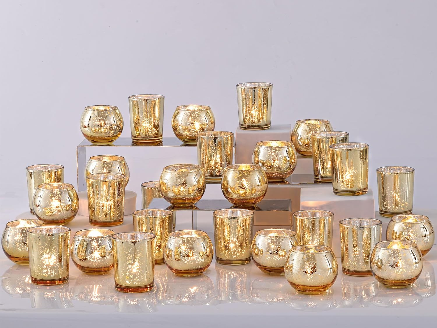 48PCS Gold Votive Candle Holders Bulk for Wedding Decor in Mercury Glass Finish