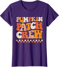 Funny Groovy Pumpkin Patch Crew Fall Halloween Ladies' Crewneck T-Shirt