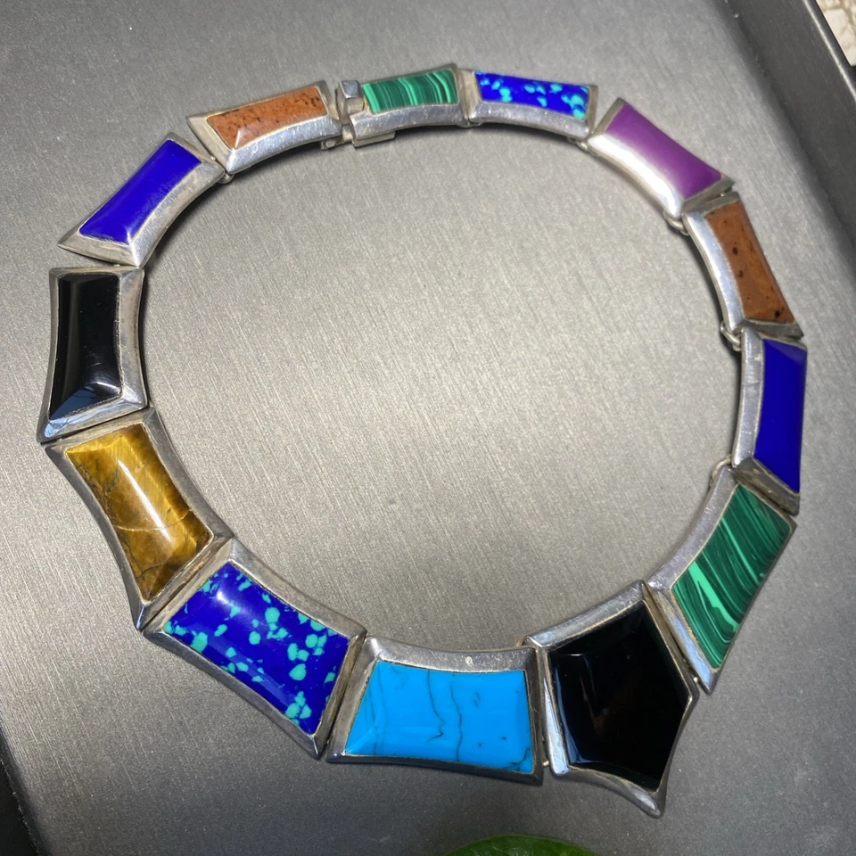 Taxco Modernist Necklace Estate Fine Silver Jewelry Pre-owned Mexico TD-27 PLATA Foto 4 de 4