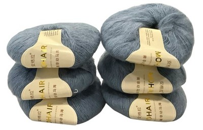 6 - Mohair Wool Yarn Balls Mauve Blue Denim 25 Grams Each New
