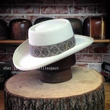 Hot Retro Pork Pie Hat Wool Felt Jazz Hat Wide-Brimmed Men's Jazz Hat
