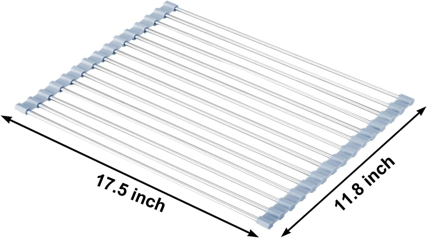 Metal Racking Blue Roll Up Sink Dish Drying Rack, Stainless Steel Foldable Rack 17.5''x11 ...