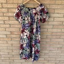 Hilo Hattie Hawaiian tropical Floral Midi House Dress Kaftan size Large 80s 90s
