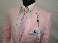 NWT Paisley  Gray Men's Pink Stripe Seersucker Slim Fit Jacket Coat 38 Reg